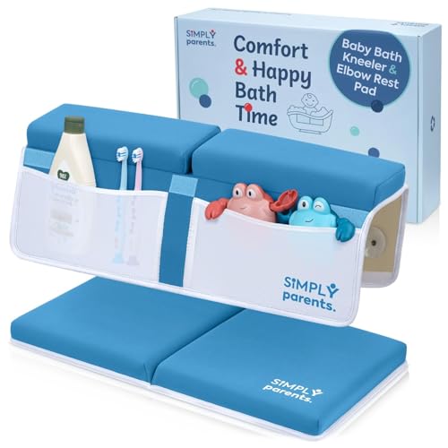 Image of Simply Parents Comfortable Baby Bath Kneeler and Elbow Rest Pad Set - Quick-Dry Non-Slip Bath Kneeling Pad for Bathing Baby, Baby Bath Time Essentials for Newborn, Baby Bath Accessories for Tub, Blue