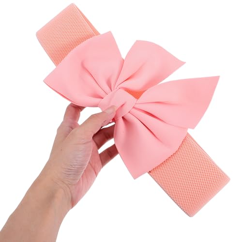 LOGOFUN 2PCS Stretchy Wide Cinch Belt with Bowknot Vintage Decorative Waistband for Women Dresses Skirts Jeans Casual Formal Accessory - Pink3
