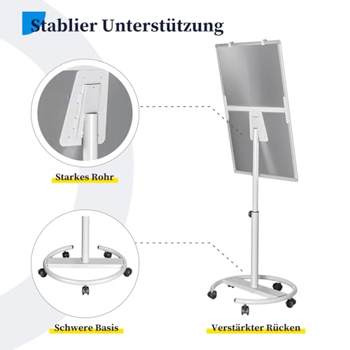 maxtek Pizarra Blanca Con Soporte, 90 X 60 cm Pizarra Caballete, Papel Para Rotafolio MóVil Con Gancho, MagnéTico Para Escribir, Altura Ajustable, 1 Borrador, 3 Marcadores Y 6 Imanes - imagen 5
