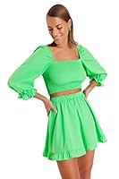 TRENDYOL Damen Einfarbig Gewebt Zweiteiler Set Hemd, lichtgrün, 62