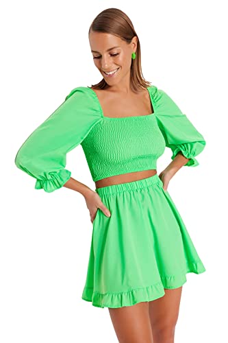 TRENDYOL Damen Einfarbig Gewebt Zweiteiler Set Hemd, lichtgrün, 62