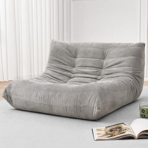 Image of Sytopia Loveseat Chenille Bean Bag Chair for Adults, Oversized 40D Memory Foam Floor Sofa, Giant Deep Seat Gaming Reading Nook, No Assembly Required, Urban Grey