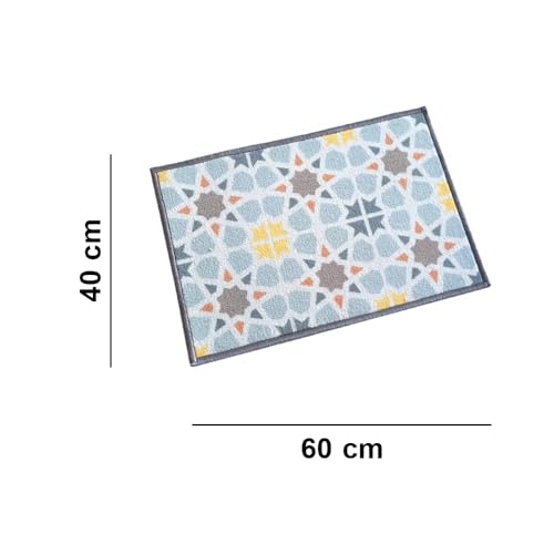 Image of Matz&More Tiles Star Floor Mat | 40x60 CM | Blue Pastel | Nylon Tufted Gel Baking Anti-Slip | Doormat for Home Entrance, Kitchen & Bedroom
