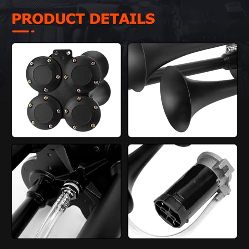 FILTERUP Train Air Horn Kit 12V 185DB for Truck Car 4 Speakers Super Loud Air Horn with Compressor Compatible with Jeep SUV Pickup Train Motorhome and Other Vehicles