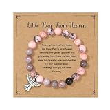 MIXJOY Guardian Angel Little Hug From Heaven Pink Natural Stone Bracelet for Loss of Mother Father, Bereavement Grief Gift for Women, Memorial Guardian Protection, Medium