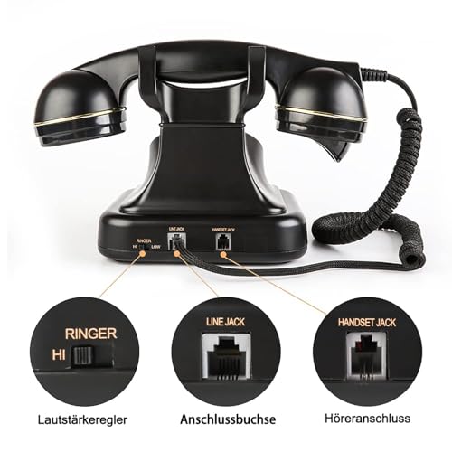 Sangyn Retro Festnetztelefone Klassisches Retro Telefon mit Wählscheibe Einstellbare Lautstärke Vintage Nostalgie Telefon für Home Office Dekoration, Schwarz – Bild 4