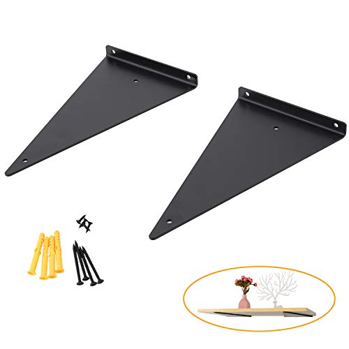 Soporte para Estante Flotante, 25cm Soporte Estanteria Oculto Invisible de Hierro de Pared Estilo industrial, Soporte para Estante Forma de Triángulo Capacidad de Carga 50 kg/Negro/2 Piezas