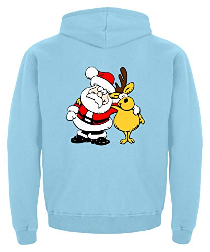 Sweat à capuche enfant Père Noël bleu ciel coton taille 98 104 cm