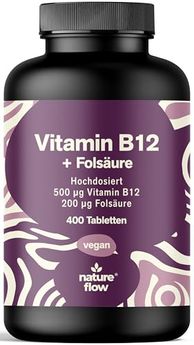 Vitamin B12 hochdosiert - 400 Tabletten mit 500µg Vit B12 + 200µg Folsäure - zertifiziert Laborgeprüft - Vegan & Produziert in Deutschland - Verpackung kann variieren