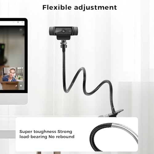 LenTok Webcam Stand Phone Mount for Desk, Gooseneck Desktop Tripod & Tabletop Phone Holder with Clamp & 1/4" Thread, Compatible with Action Camera GoPro C922 C930e C920S C920 615 C960 C920x Brio - 3