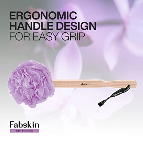Image of FABSKIN Luxury Back Bathing Loofah With Wooden Handle for Men and Women | Pack of 1 | Loofah For Back Bathing with handle | Back Bathing Loofah Brush | Back Scrubber for Bathing (Purple)