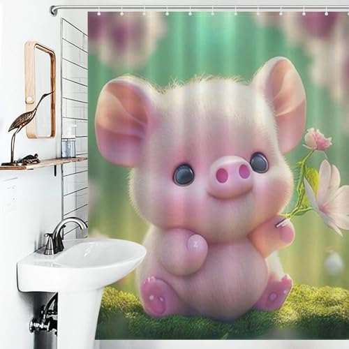 Rideau de douche cochon mignon en polyester imperméable 152x183cm - 6
