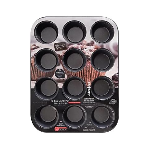 Baker's Secret 12cup Muffin Pan Cupcake Nonstick Pan - Carbon Steel Pan Muffins Cupcakes 2 Layers Non Stick Coating Easy Release Dishwasher Safe DIY Bakeware Baking Supplies - Advanced Collection Cover
