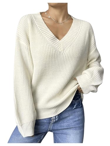 Verdusa Women's Cozy Sweaters Basic Tops V Neck Knit Pullovers