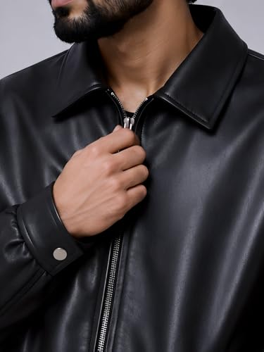 1STREET Men's Faux Leather Biker Jacket Black M - Image 5
