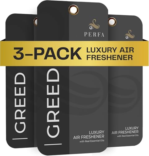 3PCS Greed Disposable Card Car Air Fresheners for Men | Long Lasting Car Air Freshener with Greed Fragrance | Lasts for 1 Week | Strong Automotive Perfume with Odour Eliminating Technology by Perfa