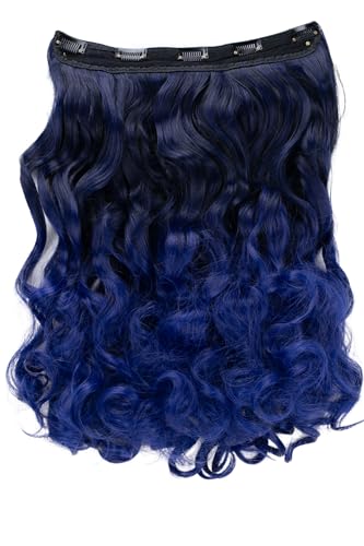 CAISHA 5 Clips 60cm One Piece Clip In Extension Bunte Haarverlängerung Hiztebeständig Haarteil Gewellt oder Glatt Schwarz/Blau CEB6
