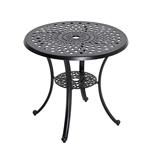 Nuu Garden 31 Inch Patio Dining Table, Cast Aluminum Patio Table With Umbrella Hole, Round Outdoor Bistro Table For Backyard, Garden, Patio, Porch, Black With Antique Bronze Edging #TOP6