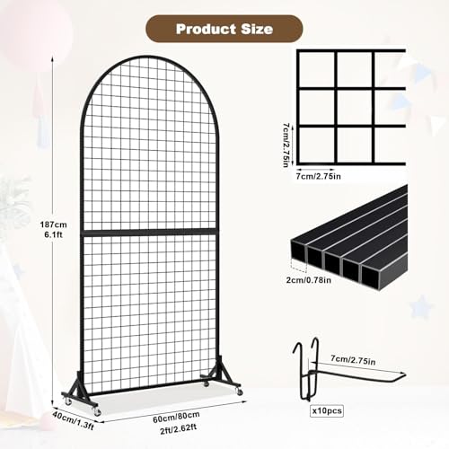 Expositor de Rejilla de Pie para Comercio Minorista con Panel de Pared de Rejilla con Ruedas 3