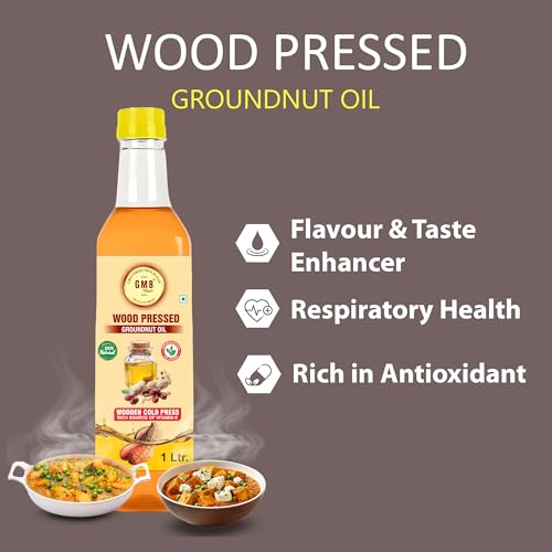 Image of GMB Mart Wooden Cold Pressed Groundnut Oil 1 Litres | Natural Cooking Oil Rich in Vitamin E | Chemical-Free Peanut Oil for Frying, Baking & All Cuisines | Pure & Healthy