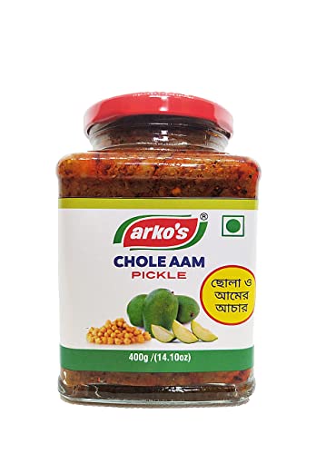 Image of Arkos Homemade Chole Aam Pickle, 400gm with 100% natural ingredients,Soury Chickpeas and mango pickle,Garbanzo and mango Pickle,Ready to eat hot rice, roti,paratha etc