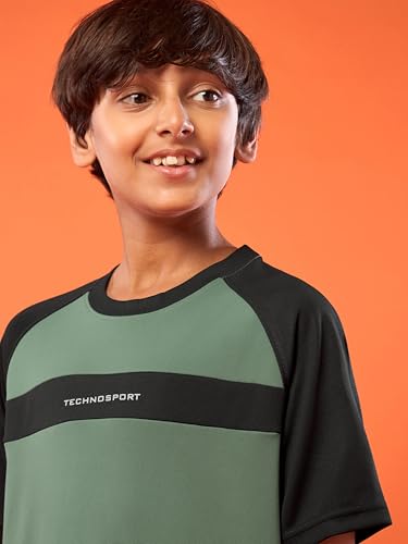 Image of TECHNOSPORT Boy's Polyester Slim Fit Crew Neck Half Sleeve T-Shirt with Technocool+, Anti Microbial Propeties for Sports and Regular Use