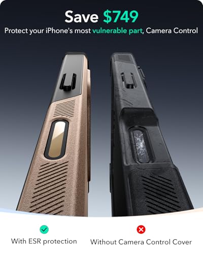 Image of ESR for iPhone 16 Pro Max Phone Case with Stand, 23ft Military-Grade Drop Protection with Camera Control, Shock-Absorbing Rugged Cover, Compatible with MagSafe Accessories, Cyber Series, Gold