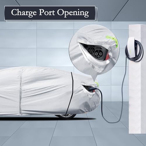 Image of Car Cover Custom Fit for Model Y Car Cover 2020-2024, Migaven Waterproof Full Exterior Cover Sun Rain Protection with Door Zipper and Cotton Lining