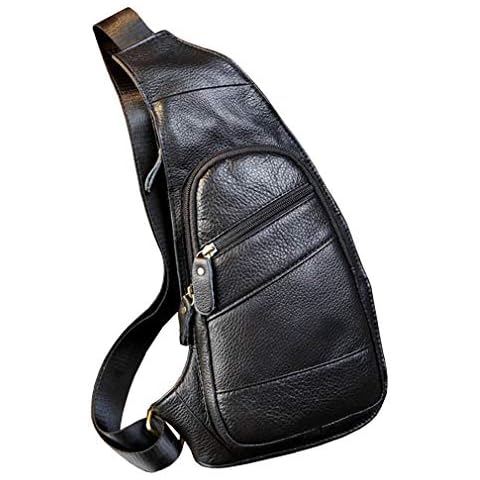 Leather Sling Crossbody Bag Backpack for Men Women Shoulder Chest Day Pack Travel Outdoor Hiking Camping Casual Day Pack Pouch Daypack Black Cover