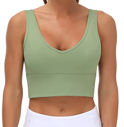 The Gym People Womens Longline Sports Bra Padded Crop Tank Tops Workout Yoga Bra With Removable Pads (Light Green, Small, S) #TOP15