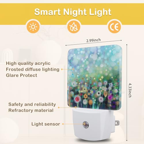 Image of Abstract Watercolor Flower Night Light with Dusk to Dawn Light Sensors, Plug-in Wall Led Night Lights, Energy Efficient Lamp for Bedroom /Bathroom /Kitchen /Hallway /Stairs