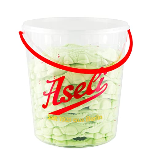 Aseli Waldmeister Krokodile aus Schaumzucker! 1100g / 1.1kg Eimer mit Henkel, nur echt mit roten Augen, direkt vom Hersteller, gluten-frei, laktose-frei