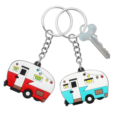 Grevosea 2 Pcs RV Camper Keychain Keyring Accessories for Trailers Retro Camping Car Travel Souvenirs