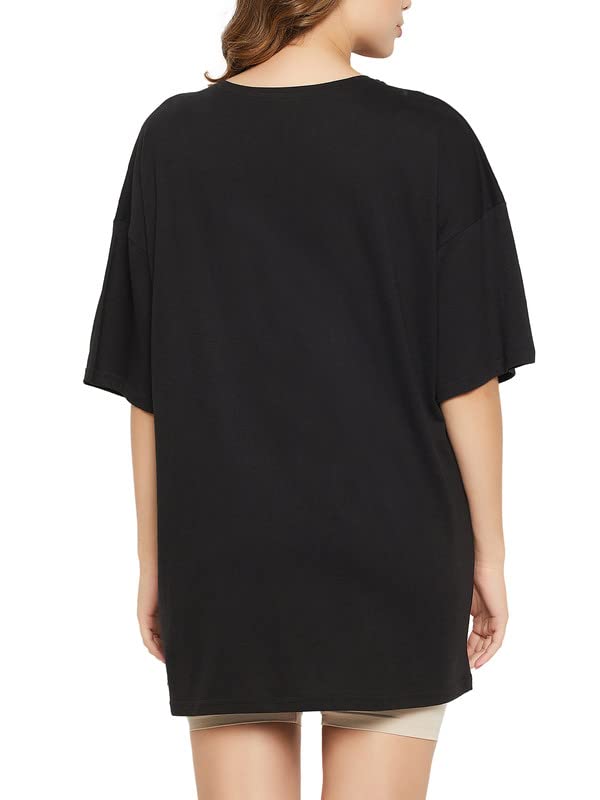 Image of Clovia Women's Cotton Graphic & Text Print Oversized T-Shirt