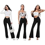 Women's Flare Leggings with Pockets-Crossover High Waisted Bootcut Yoga Pants-Tummy Control Bell Bottom Leggings - Image 3