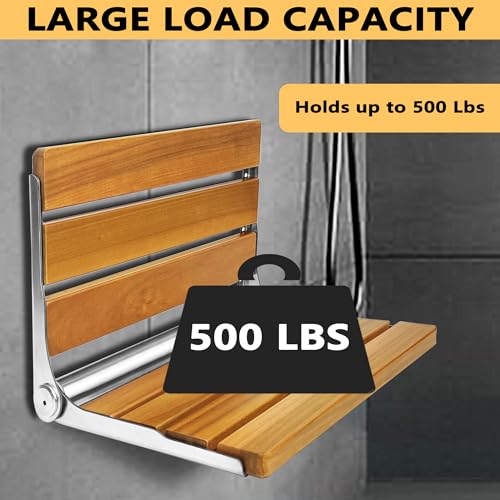 KoreTech Folding Shower Seat Teak, Bath Safety Furniture Stainless Steel, Shower Seats for Elderly, Fold Down Shower Seat, Oak and Stainless Steel