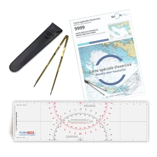 Pack permis Plaisance hauturier - Règle Cras + Compas Laiton + Carte SHOM 9999 - Kit Officiel pour Candidat au Permis Mer Hauturier
