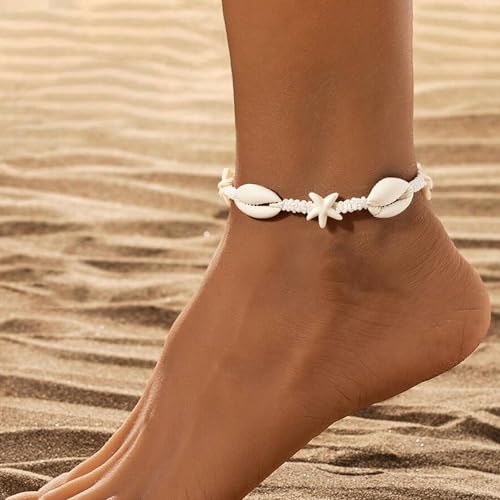 Image of Shell Anklets for Women Shell Beach Jewelry Accessories White Pink Black Flower Ankle Bracelet Summer Vacation Dress Outfits