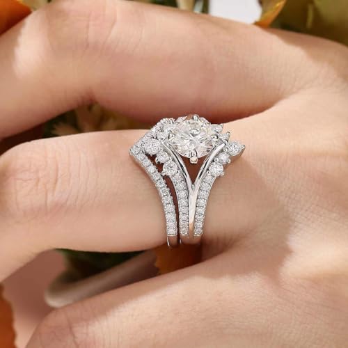 D Color VVS1 Clarity Moissanite Wedding Rings For Women Chevron Bridal Sets 925 Sterling Silver Sz 5-104