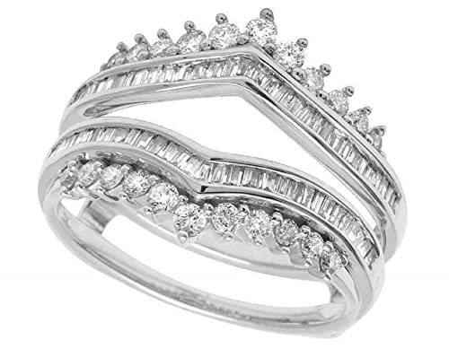Baguette & Round Cut White Diamond 14K White Gold Finish