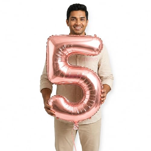 Image of Balloonistics Rose Gold 40-Inch Foil Number 5 Balloon - Helium or Air Fill for 5th Birthday, Anniversary, New Year Party Decoration, Photo Booth Backdrop, Cake Table Decor