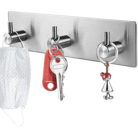 Picowe Key Holder for Wall Decorative, Adhesive Stainless Steel Key Hooks, Key Hanger Key Organizer for Wall, Towel Hook Coat Hanger for Entryway Hallway Kitchen(Three Rows,Sliver 1PCS) Cover
