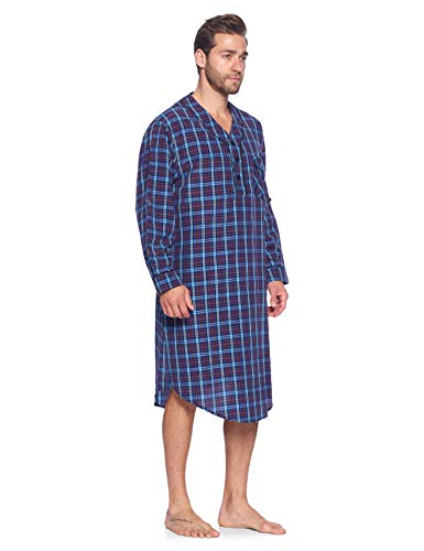 Ashford & Brooks Men's Long Nightshirt | Woven Plaid Henley Gown Sleep Shirt2