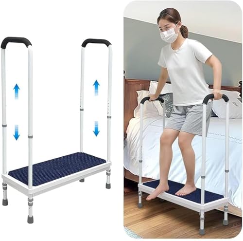Image of Bed Step Stools for High Beds With Handle for Elderly Adults Bedside Steps Stools with Handrail Seniors Bathtub Steps Adjustable Medical Foot Stepping (Blue)
