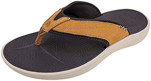 Rugged Shark Men's Kariba Sandal, Leather Boat Sandal, Brown/Tan, Size 10