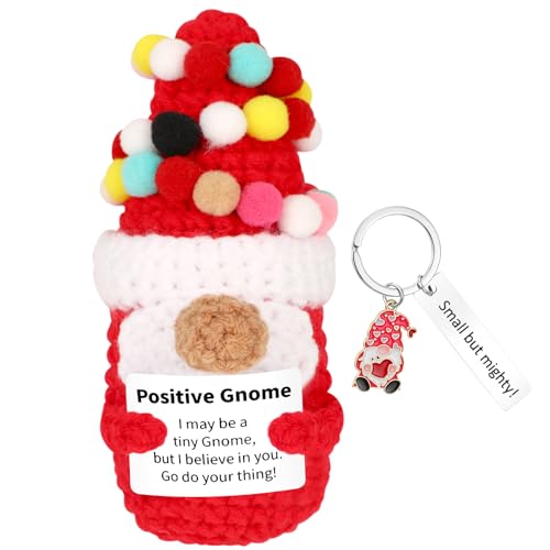 Vspek Emotional Support Crochet Gnome, Good Luck Gifts Positive Doll with keychain, Pocket Hug Gift for Women, Men, Friends, Co workers, Birthday Graduation Teacher, Cute Desk Decor for Home Office