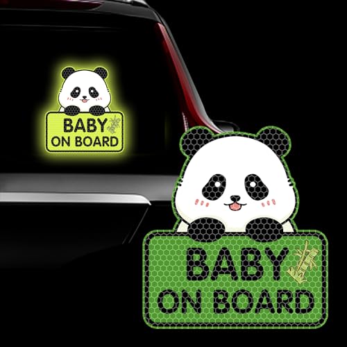 Image of Panda Baby On Board Sticker for Cars, Cute Highly Reflective Kids in Car Sticker Sign for Car Window Bumper Truck Auto Warning Decals (1PCS, Green)