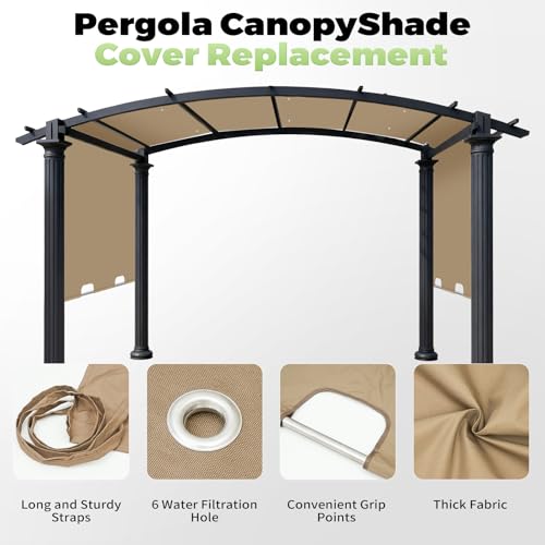 Image of 85'' x 208'' Universal Pergola Replacement Cover for Doubleton Steel Pergola L-PG080PST, Waterproof Sunshade Canopy Top for Patio Gazebo, Deck, Porch, Yard, Outdoor Cover Only (Khaki)