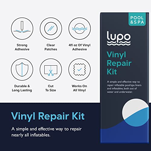 Lupo 4 Fl. Oz. 15 Piece Heavy Duty Vinyl Repair Kit For Above Ground Swimming Pool Liners, Hot Tubs, Inflatables, Air Beds (Repair Patches, Glue And Application Tool) #TOP1