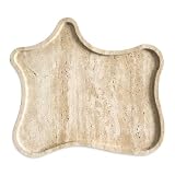 Zononoca Large Natural Travertine Tray, Stone Coffee Table Serving Tray, Irregular Decorative Table Tray for Perfume, Jewelry, Candle, Keys